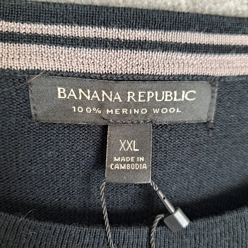 Banana Republic‎ Black 100% Merino Wool Crewneck Lightweight Sweater Size XXL